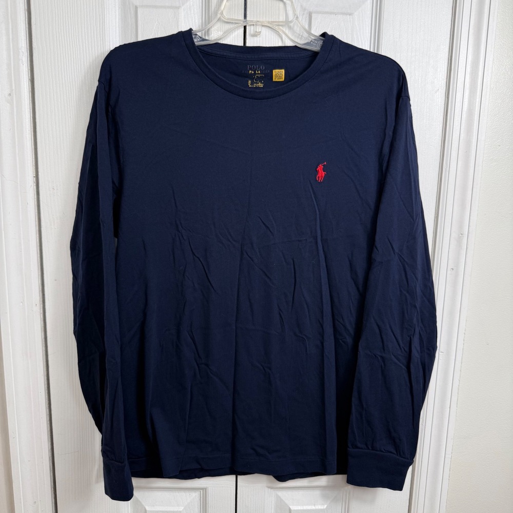Polo Ralph Lauren Long Sleeve Shirt Size M Navy Blue Preppy Minimalist Logo Tee
